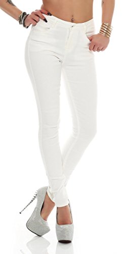 Fashion4Young 10997 Damen Skinny Pant Hautenge Treggings Stretch-Stoff Damenhose Baumwollhose (M=38, Weiss) von Fashion4Young