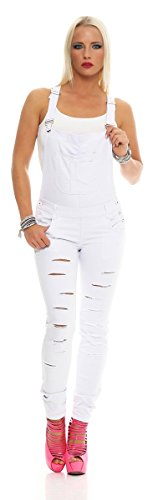 Fashion4Young 11040 Damen Latzhose Röhrenhose mit Hosenträgern Overall 2 Farben (XL=42, Weiss) von Fashion4Young