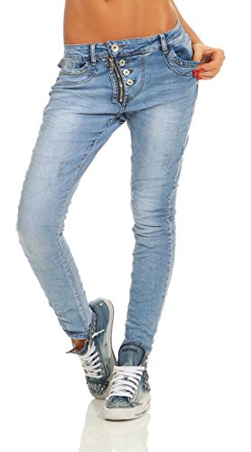 Fashion4Young 11105 Damen Jeans Hose Boyfriend Baggy Haremsjeans Slim-fit Röhre Damenjeans Pants (blau, S-36) von Fashion4Young