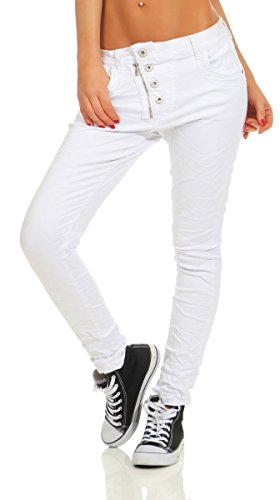 Fashion4Young 11105 Damen Jeans Hose Boyfriend Baggy Haremsjeans Slim-fit Röhre Damenjeans Pants (weiß, L-40) von Fashion4Young