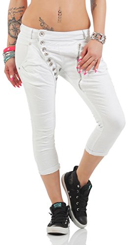 Fashion4Young 11133 MOZZAAR Damen Jeans Röhrenjeans 7/8 Haremshose Baggy Übergrössen (L=40, Weiss) von Fashion4Young