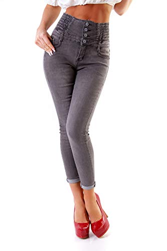 Fashion4Young 11209 Damen Hose Treggings Röhre Damenhose Stretch Skinny Chino High-Waist (Grau, L-40) von Fashion4Young