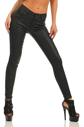 Fashion4Young 11345 Damen Treggings Leggings Röhrenhose Leder-Look Lederimitat Slim-Fit Pants (schwarz, XS-34) von Fashion4Young