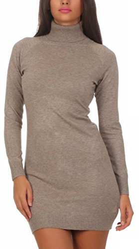 Fashion4Young 11392 Damen Feinstrick Pullover Strickkleid Strickpullover Rollkragen Minikleid Rollkragenpullover (S/M=34/36, Cinder) von Fashion4Young