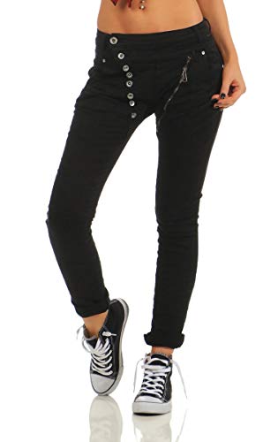 Fashion4Young 11424 Damen Jeans Röhrenjeans Hose Boyfriend Baggy Haremscut Damenjeans Slim-Fit (Schwarz-5857, L-40) von Fashion4Young