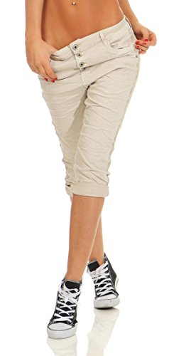 Fashion4Young 11510 Damen Caprihose Slimline Haremshose Sommer Pants 7/8 Hose Slimfit (Beige, 2XL-44) von Fashion4Young