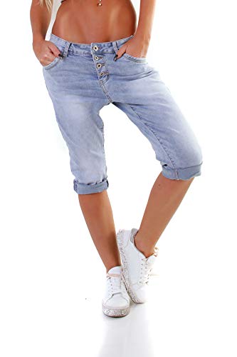 Fashion4Young 11510 Damen Caprihose Slimline Haremshose Sommer Pants 7/8 Hose Slimfit (Blau, 3XL-46) von Fashion4Young