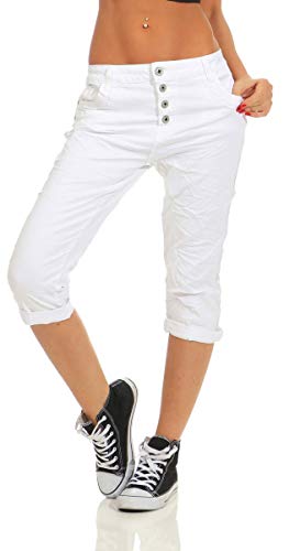 Fashion4Young 11510 Damen Caprihose Slimline Haremshose Sommer Pants 7/8 Hose Slimfit (weiß, S-36) von Fashion4Young