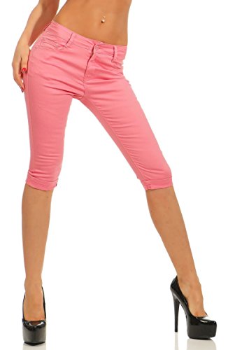 Fashion4Young 11531 Damen Caprihose Slimline Capri Hose Sommerhose Pants Slim-Fit Übergrößen (altpink, L-40) von Fashion4Young