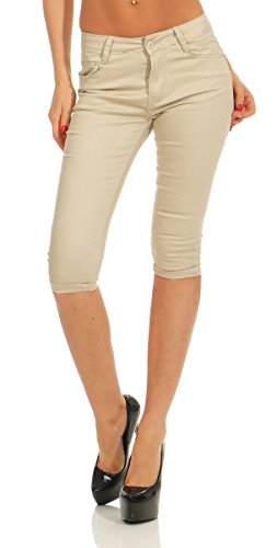 Fashion4Young 11531 Damen Caprihose Slimline Capri Hose Sommerhose Pants Slim-Fit Übergrößen (beige, L-40) von Fashion4Young