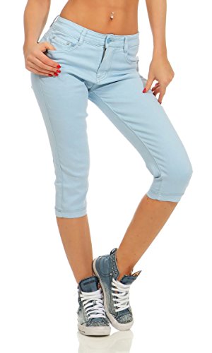 Fashion4Young 11541 Damen Caprihose Slimline Capri Hose Sommerhose Pants 3/4 Hose Slimfit (hellblau, 36) von Fashion4Young