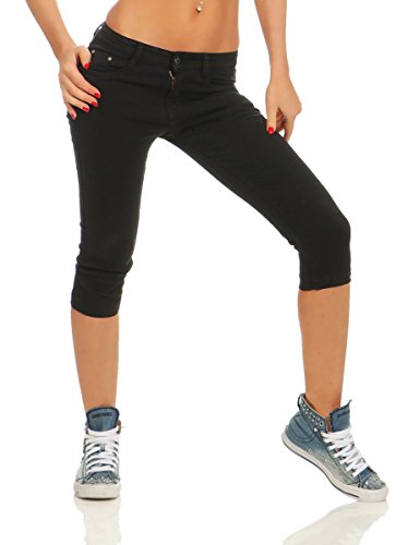 Fashion4Young 11541 Damen Caprihose Slimline Capri Hose Sommerhose Pants 3/4 Hose Slimfit (schwarz, 46) von Fashion4Young