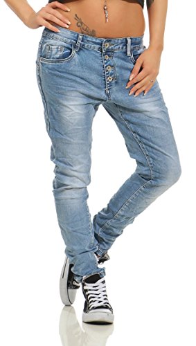 Fashion4Young 11543 Damen Jeans Röhrenjeans Hose Boyfriend Haremscut Damenjeans Übergrößen Pants (blau, 38) von Fashion4Young