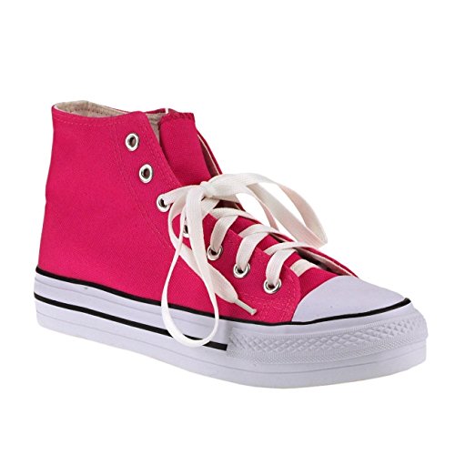 Fashion4Young 20000 Kultige Damen Sneakers High Top Sportschuhe Textil Schürschuhe Damenschuhe (EUR 37, Fuchsia) von Fashion4Young