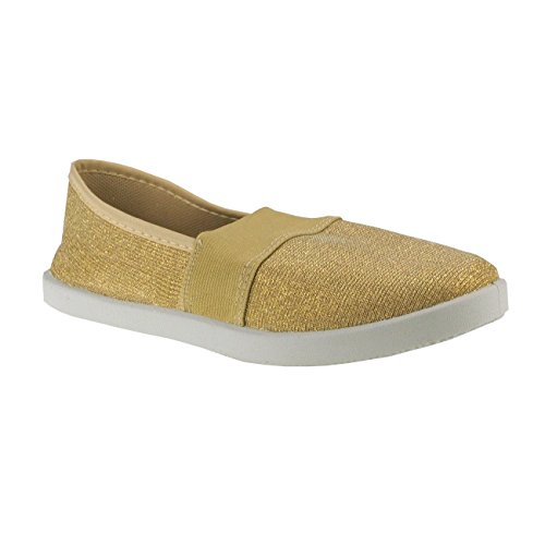 Fashion4Young 20011 Damenschuhe Slipper Damenslipper Stoffschuhe Textil Metallic-Effekt (EUR 37, Gold) von Fashion4Young