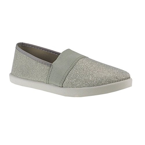 Fashion4Young 20011 Damenschuhe Slipper Damenslipper Stoffschuhe Textil Metallic-Effekt (EUR 37, Silber) von Fashion4Young