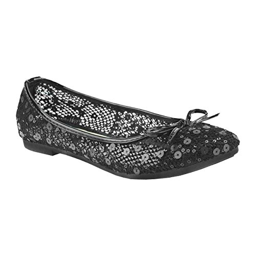 Fashion4Young 20019 Leichte Damen Ballerinas Damenschuhe Textil Sommerschuhe Pailletten (EUR 37, schwarz) von Fashion4Young