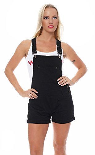 Fashion4Young 3889 Damen Latzhosen Hotpants Short Kurze mit Hosenträgern Hot Pants 5 Größen Schwarz (XS=34, Schwarz) von Fashion4Young