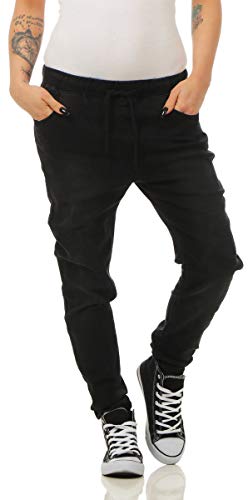 Fashion4Young 3913 Damen Jeans Hose Boyfriend Haremsjeans Gummibund Jogg-Pants Röhrenjeans Slim-Fit (schwarz, 38) von Fashion4Young