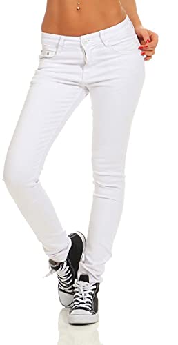 Fashion4Young 4345 Damen Hose Röhre Skinny Treggings Slim Fit Jeans Stretch Denim Übergrößen Slimline (Weiß, S) von Fashion4Young