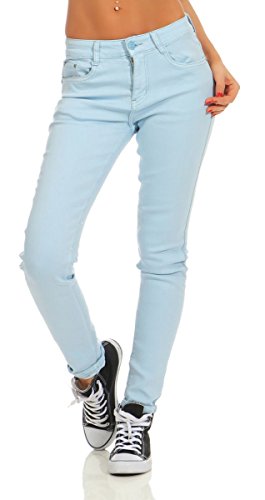 Fashion4Young 4345 Damen Hose Röhre Skinny Treggings Slim Fit Jeans Stretch Denim Übergrößen Slimline (hellblau, XXL-44) von Fashion4Young