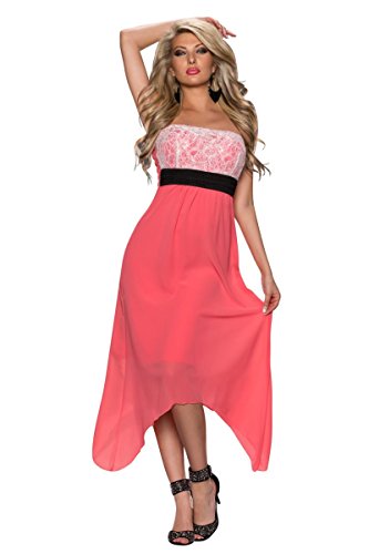 Fashion4Young 4590 Damen Kleid Tailliertes Bandeau Cocktailkleid Partykleid Festkleid Dress (34/36, Coral) von Fashion4Young