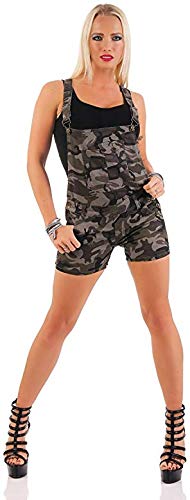 Fashion4Young 4843 Damen Latzhose Hotpants Shorts Kurze Hose m. Trägern Hot Pants Camouflage (Camouflage, M-38) von Fashion4Young