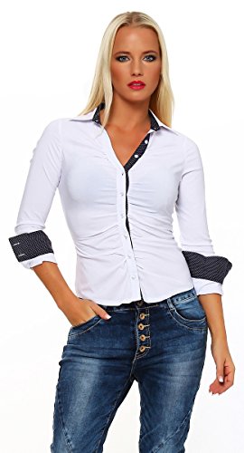 Fashion4Young 4862 Taillierte Langarm Businessbluse Damen Bluse Hemdbluse Business Citylook (M=38, Weiss) von Fashion4Young