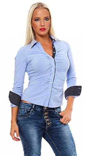 Fashion4Young 4862 Taillierte Langarm Businessbluse Damen Bluse Hemdbluse Business Citylook (M=38, hellblau) von Fashion4Young