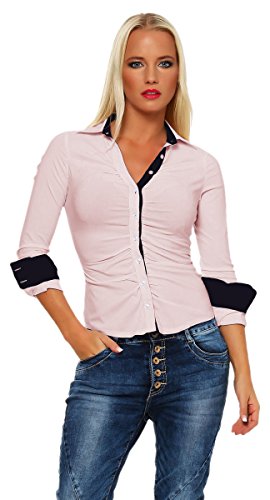 Fashion4Young 4862 Taillierte Langarm Businessbluse Damen Bluse Hemdbluse Business Citylook (M=38, rosa) von Fashion4Young