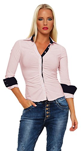 Fashion4Young 4862 Taillierte Langarm Businessbluse Damen Bluse Hemdbluse Business Citylook (XL=42, rosa) von Fashion4Young
