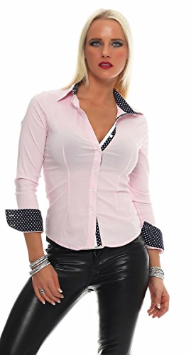 Fashion4Young 4872 Taillierte Langarm Damen Businessbluse Bluse Hemdbluse Business Citylook (XL=42, rosa) von Fashion4Young