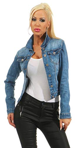 Fashion4Young 4978 Damen Jeansjacke Damenjacke Jeans Jacke Kurze Jacke Stretch-Denim (Blau, L-40) von Fashion4Young