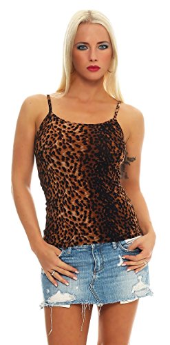 Fashion4Young 5594 Damen Spaghettiträger Top Leopard Look Gr. 34 36 38 (34-36-38, Leo-Dunkelbraun) von Fashion4Young