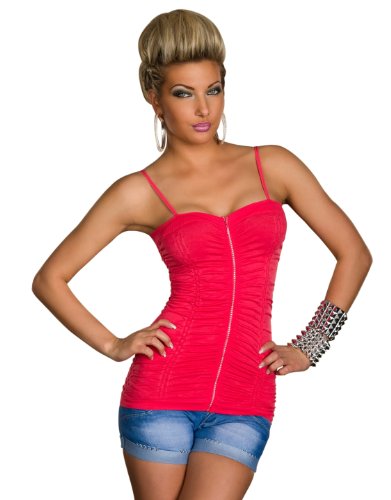 Fashion4Young 5647 Damen Spaghettiträger-Top aus weichem Stretch-Stoff verfügbar in 10 Farben (S/M 34/36, Coral) von Fashion4Young