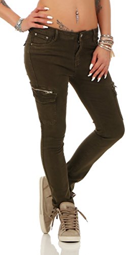 Fashion4Young 5778 Damen Jeans Röhrenjeans Hose Stretch-Denim Boyfriend Röhre Damenjeans (M=38, Oliv) von Fashion4Young