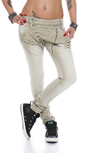 Fashion4Young 5857 MOZZAAR Damen Jeans Hose Röhrenjeans Haremshose Röhre Damenjeans Hüftjeans (3XL=46, Khaki) von Fashion4Young