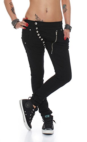 Fashion4Young 5857 MOZZAAR Damen Jeans Hose Röhrenjeans Haremshose Röhre Damenjeans Hüftjeans (XL=42, schwarz2) von Fashion4Young