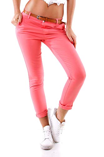 Fashion4Young Damen Skinny Chino Pant Hautenge Treggings Stretch-Stoff Damenhose mit Gürtel von Fashion4Young