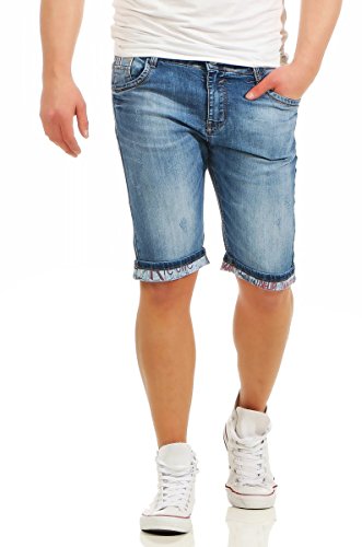 Fashion4Young Herren Bermuda Jeans Hose Denim Shorts Usedlook Freizeithose Herrenbermudas Destroyed (11080-blau, W32) von Fashion4Young