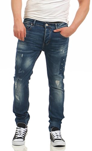 Fashion4Young Herren Jeans Männer Denim Hose Regular Fit Usedlook Destroyed Streetwear (5325-blau, W30/L33) von Fashion4Young