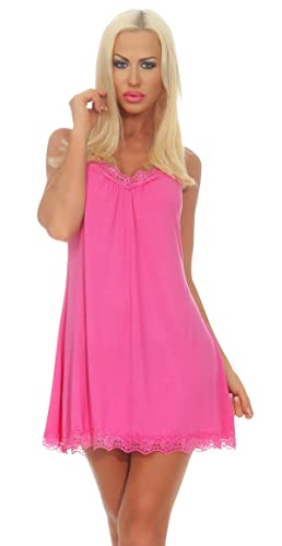 Fashion4Young N4145 Leichtes Damen Kleid Minikleid Weites Sommerkleid Spaghettiträger Spitze (5-pink) von Fashion4Young