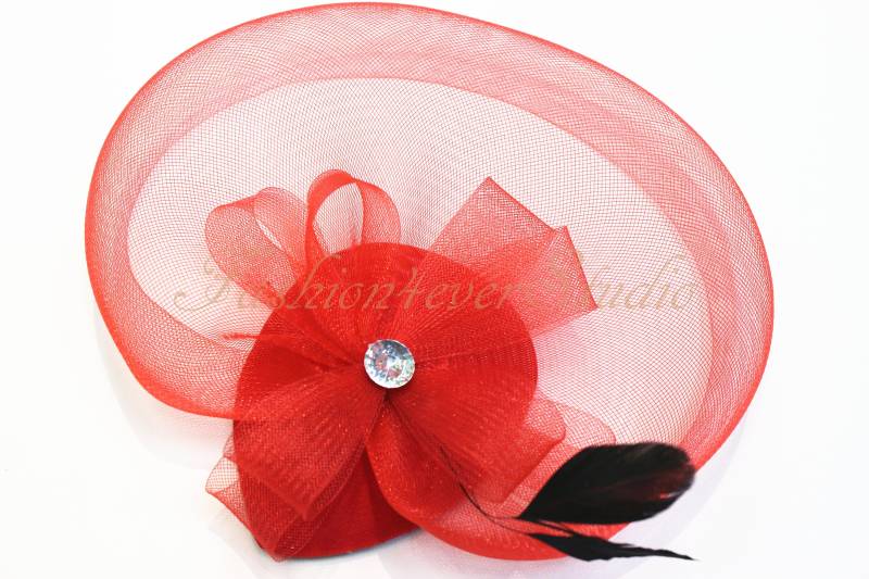 Rot-Kopfschmuck-11 Zoll, Blume Fascinator, Feder Kopfschmuck, Feder-Fascinator, Mit Haar-Clip Und Brosche Pin Zurück von Fashion4everStudio