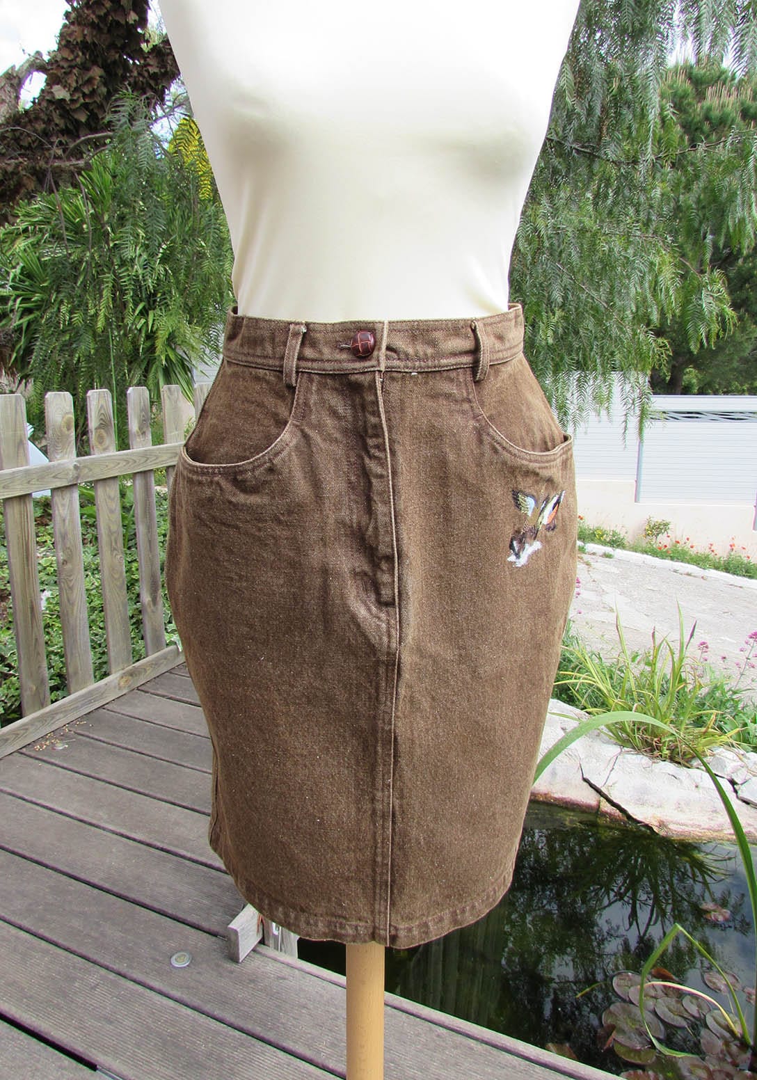 Brauner Vintage-Jeansrock Von Norbert Nel Mit Entenmuster Brauner Vintage-Jeansrock Von Norbert Nel Mit Entenmuster von FashionAdventures