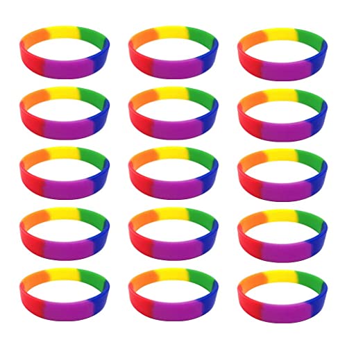 FashionCha 15 Stück Silikonarmband Armreif Sportgummiarmband Modearmband Schlichtes Blanko Design Aus Weichem Silikagel Als Souvenir Und Werbematerial für Event, Regenbogen von FashionCha