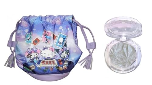 FashionFritz & Little Bitz Make-up-Tasche mit Kordelzug für Damen, mit Textmarker-Bündel, violettes Galaxie-Design, Quasten-Akzente, kompatibel mit Hello Kitty & Manga, violett / blau, Tasche mit von FashionFritz & Little Bitz