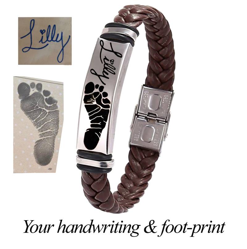 Herren Monogramm Leder Personalisierte Fingerabdruck Bracelet.dad Geschenk. Ekg Streifen Gravur. Armband. Geschenk Zum Vatertag von FashionGurus