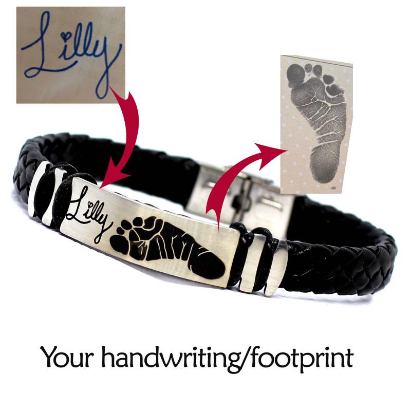 Herren Monogramm Leder Personalisierte Fingerabdruck Bracelet.dad Geschenk. Ekg Streifen Gravur. Armband. Geschenk Zum Vatertag von FashionGurus