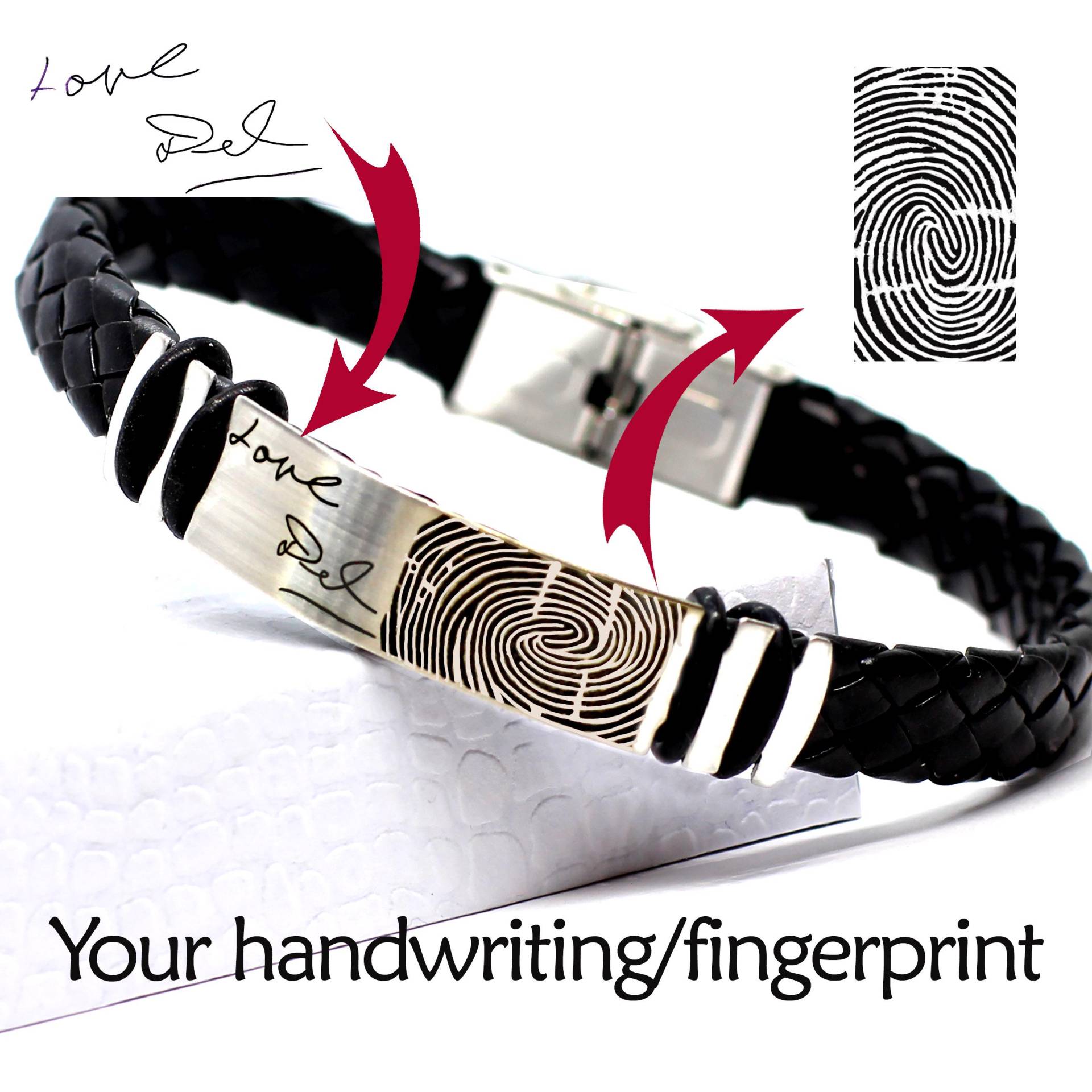 Herren Monogramm Leder Personalisierte Fingerabdruck Bracelet.dad Geschenk. Ekg Streifen Gravur. Armband. Geschenk Zum Vatertag von FashionGurus