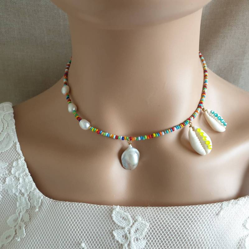 strand Halsband, Regenbogen Halskette, Samen Perle Moderne Schmuck strand Halsband, Regenbogen Halskette, Samen Perle Moderne Schmuck von FashionJewelryCats